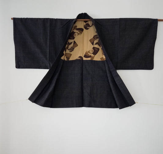Heavy charcoal raw silk tsumugi haori