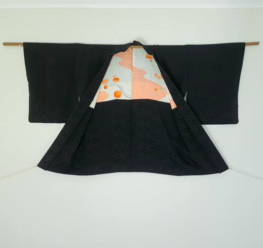 Black jacquard haori with single paulownia kamon
