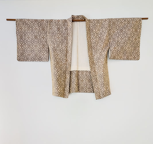 Ivory and green meisen silk haori