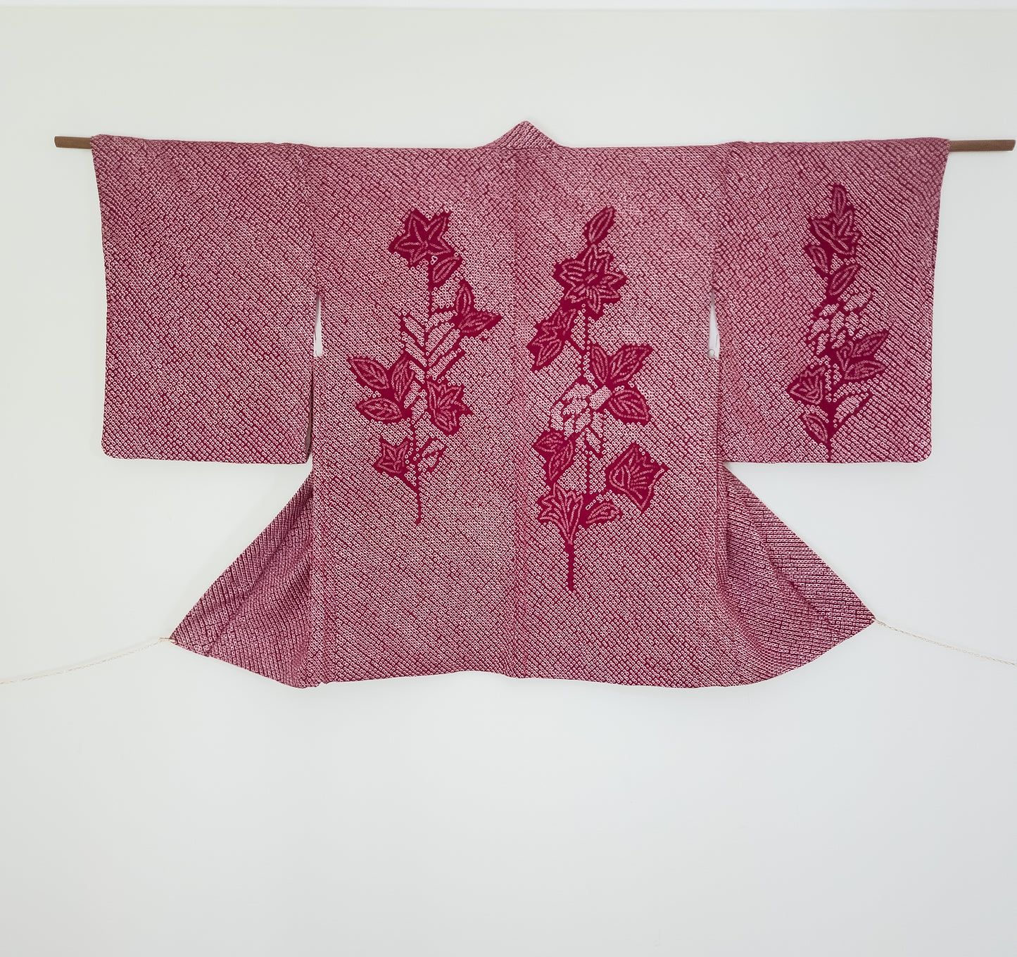 Dark red shibori haori with mixed leaf design