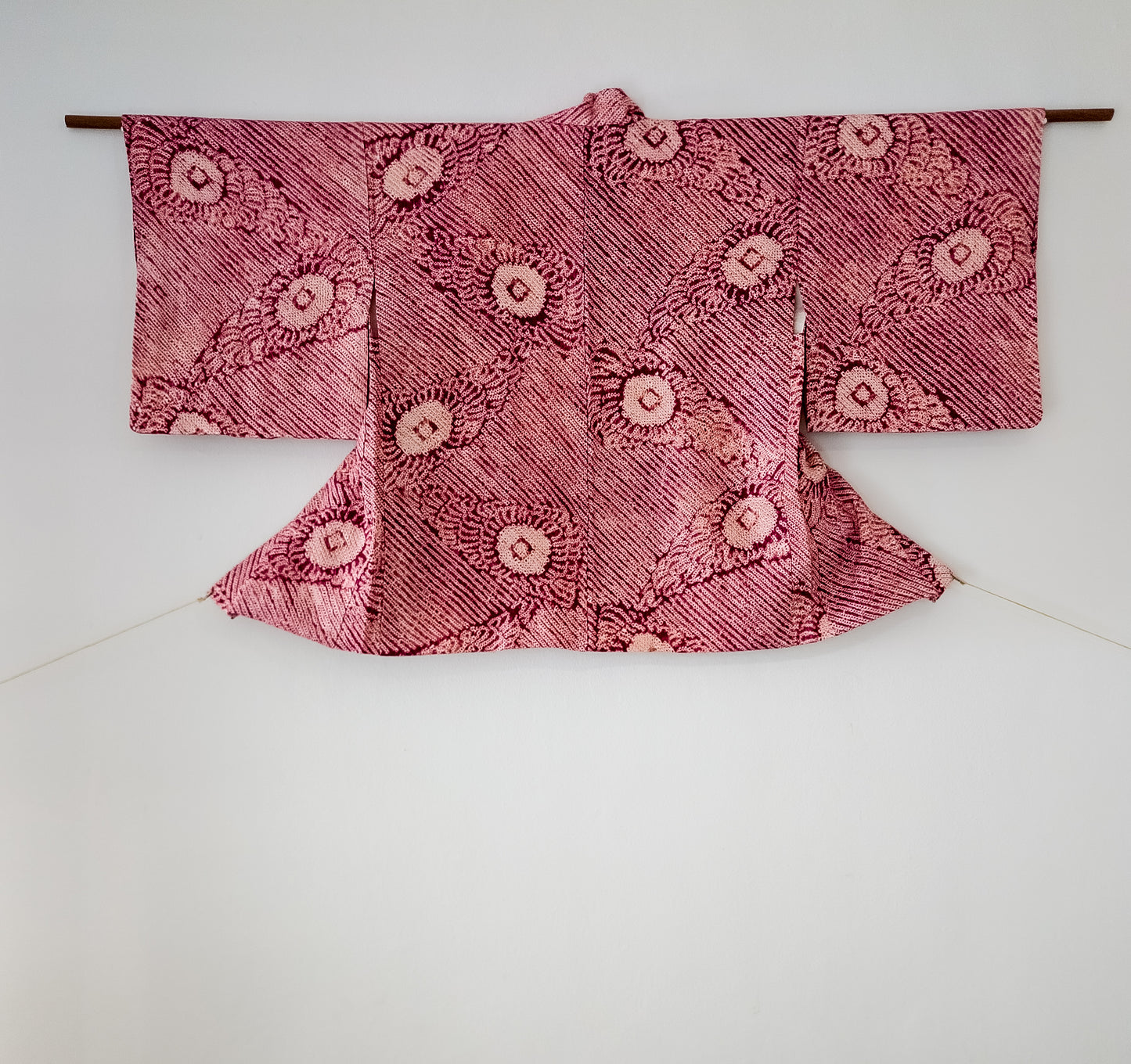 Burgundy shibori haori with chrysanthemum motif