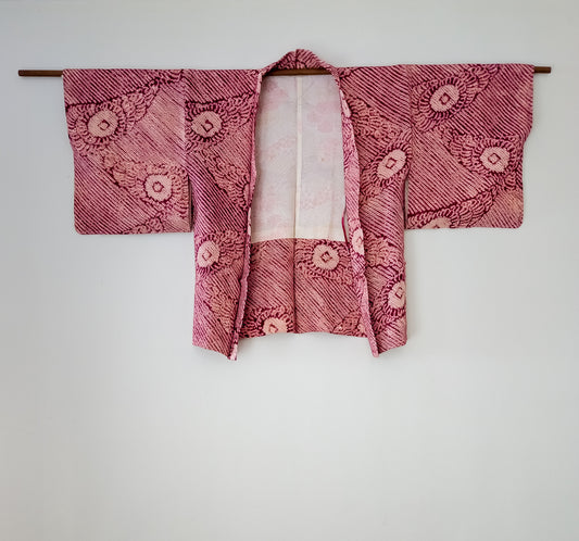 Burgundy shibori haori with chrysanthemum motif
