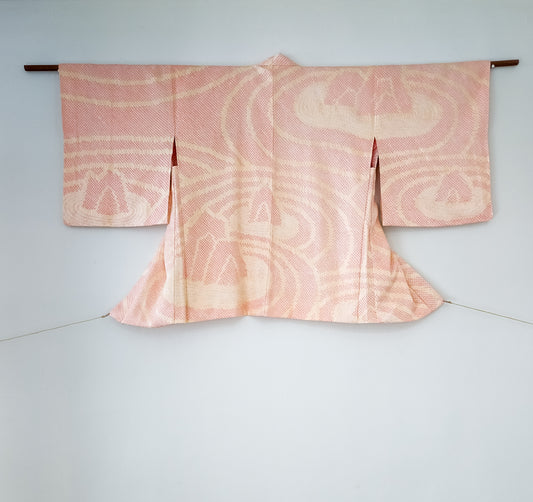Pink and yellow shibori haori with ripple design