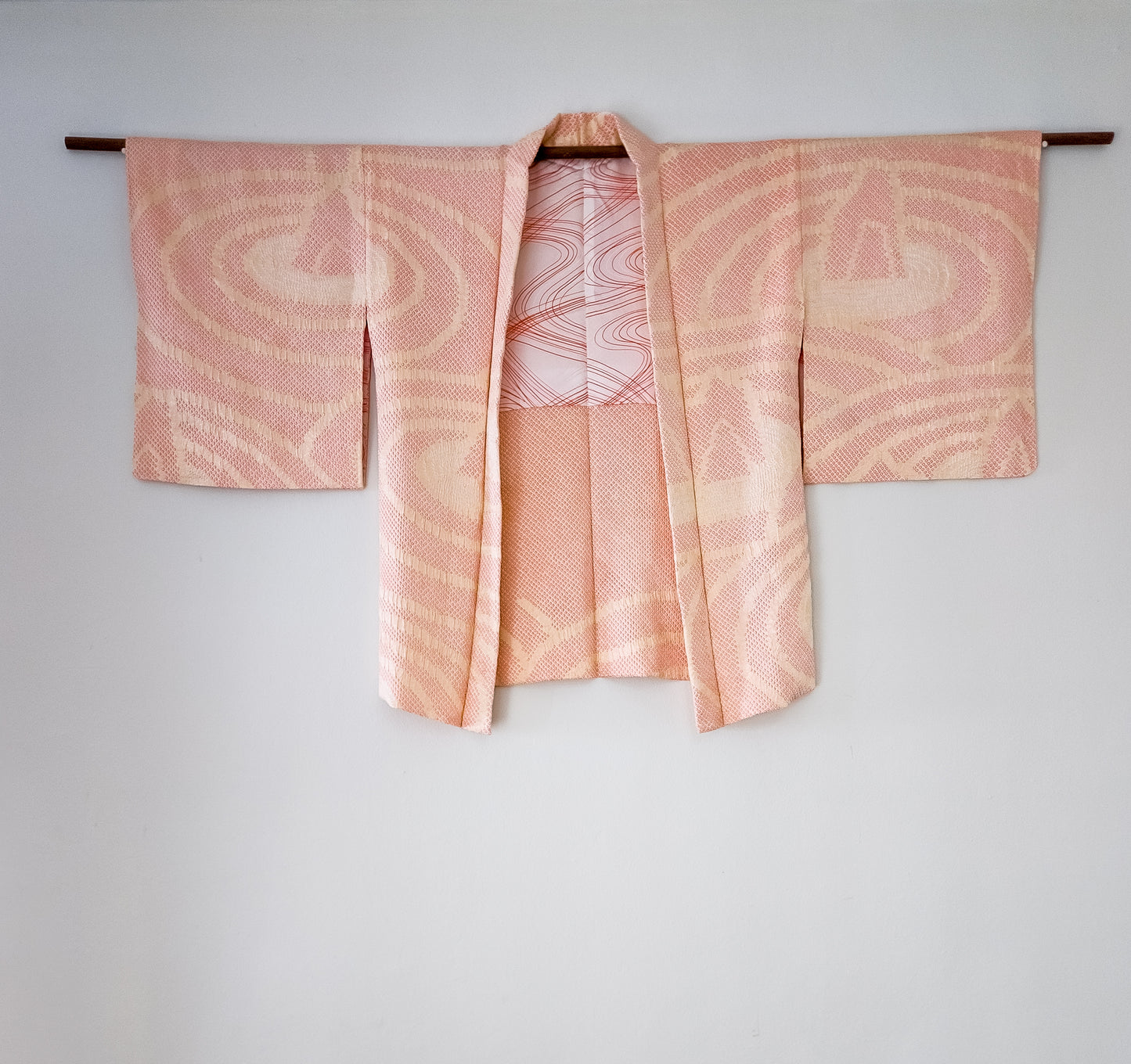 Pink and yellow shibori haori with ripple design