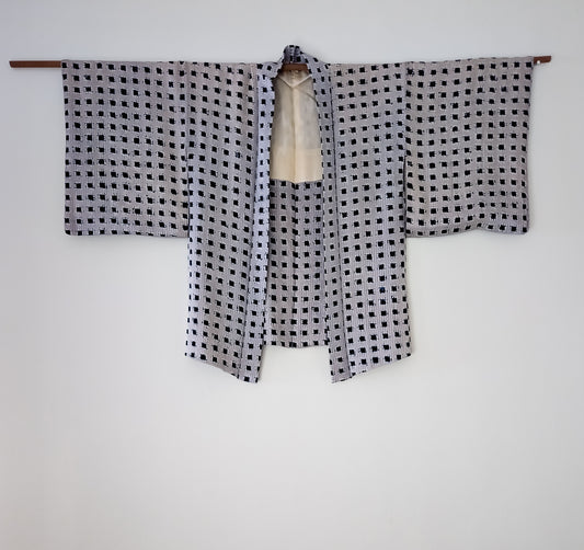 Drapy silver and indigo shibori haori