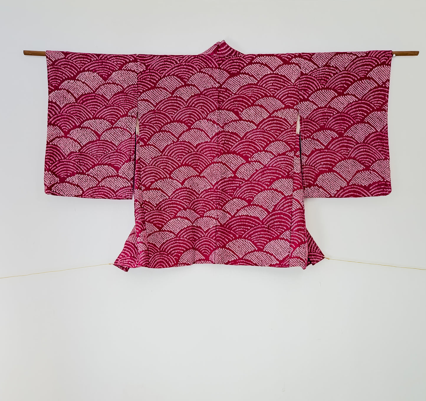 Deep red wave motif shibori haori