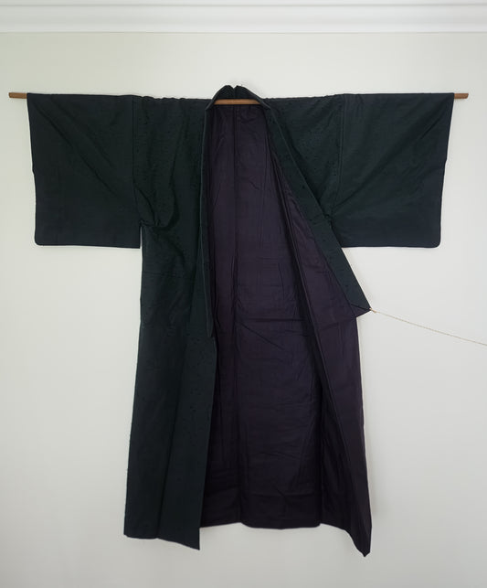 Heavy black tsumugi kimono