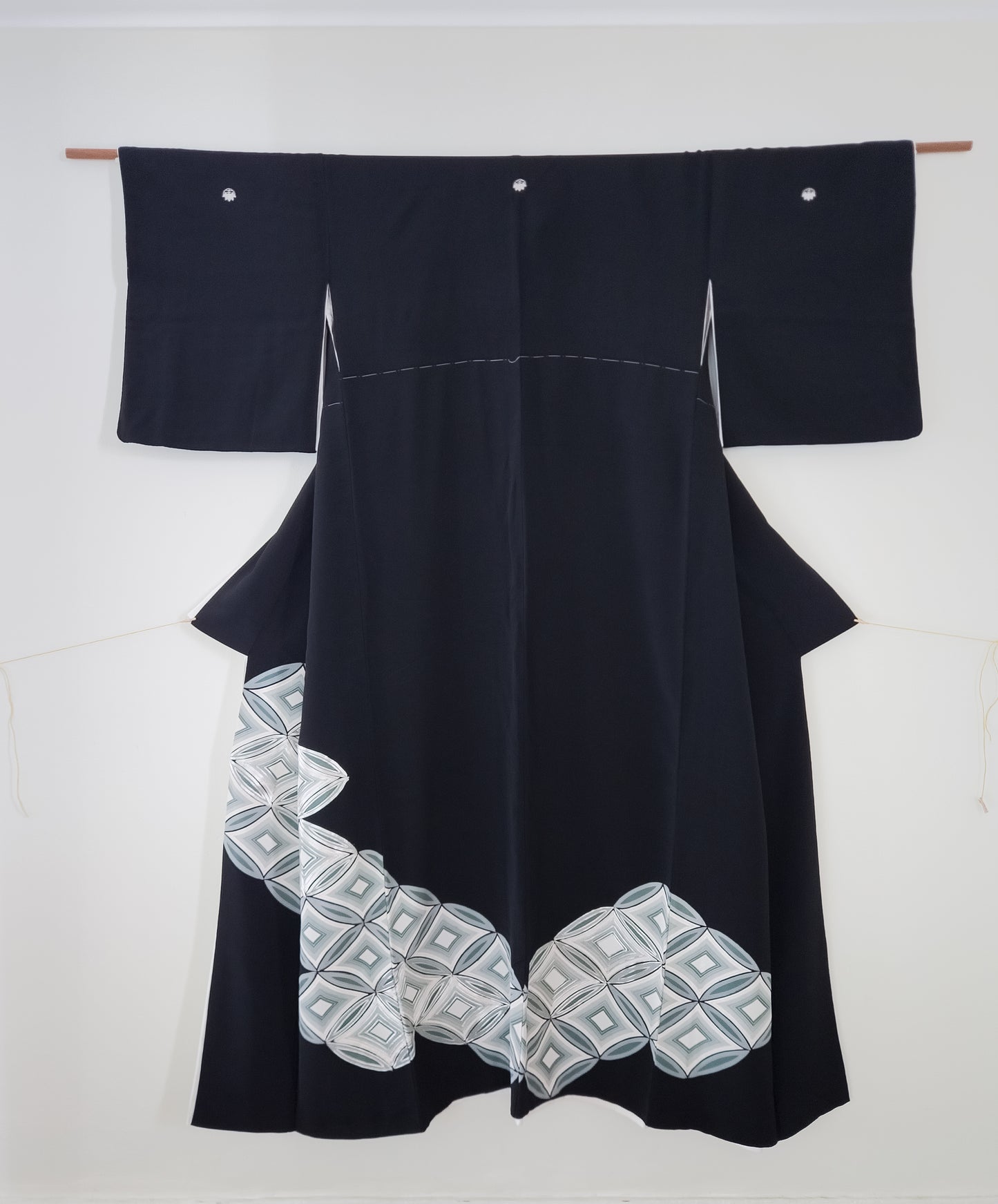 Formal black kimono with embroidery and print