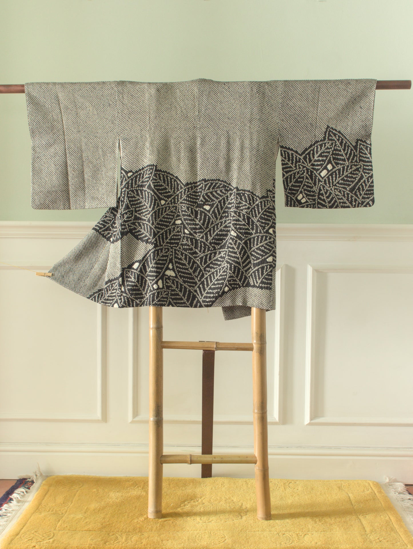 White and black shibori kimono coat