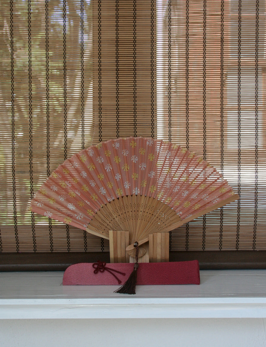 Printed silk and bamboo folding fan