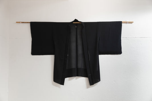 Black Kamon Silk Haori | Black Silk Haori | Kimono and Silk