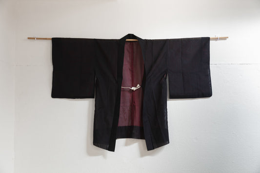 Red and black sheer haori kimono jacket
