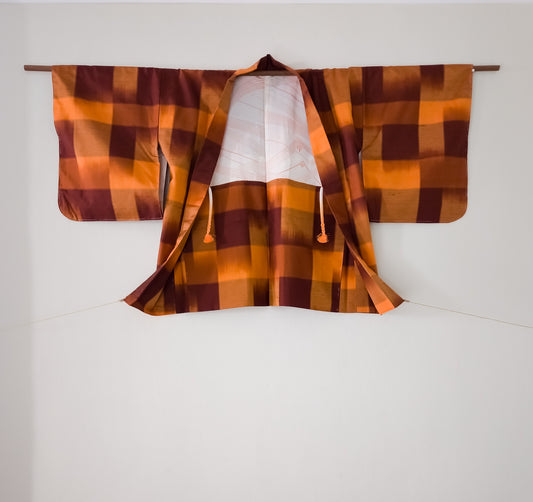 Orange and black meisen check haori