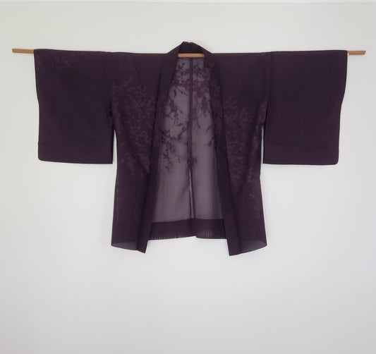Sheer purple jacquard haori