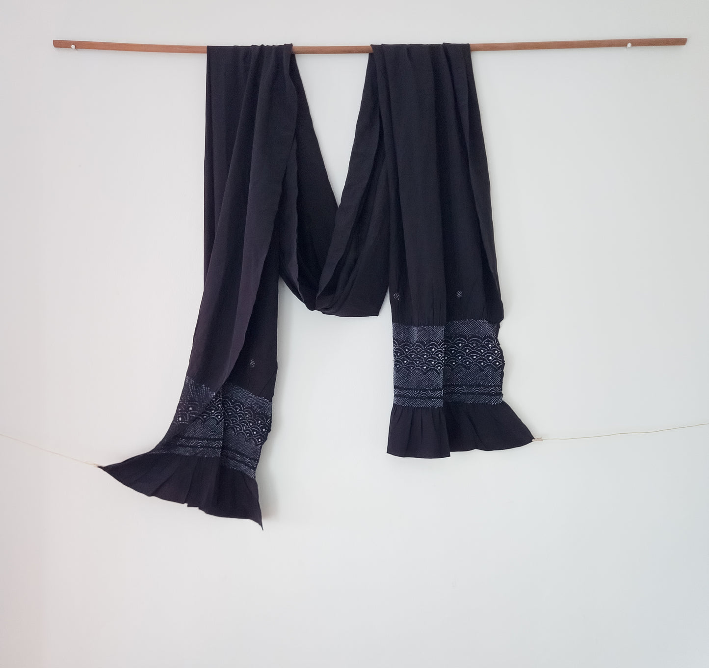 indigo silk lightweight obi with wave shibori detail