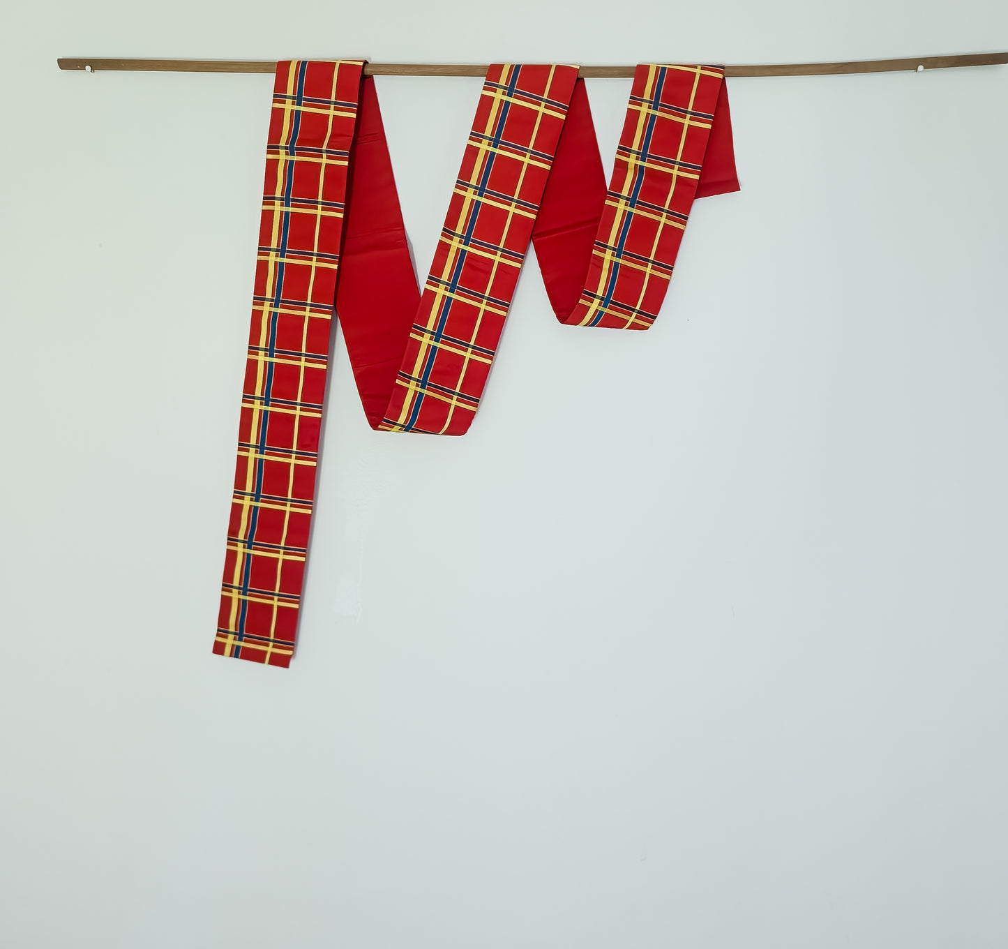 Red plaid half-width obi