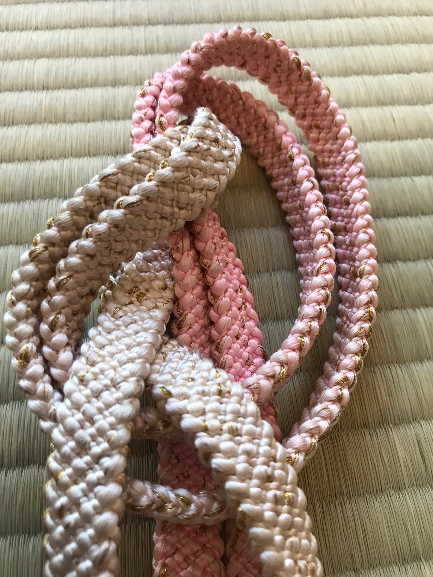 Pink gold and white obijime