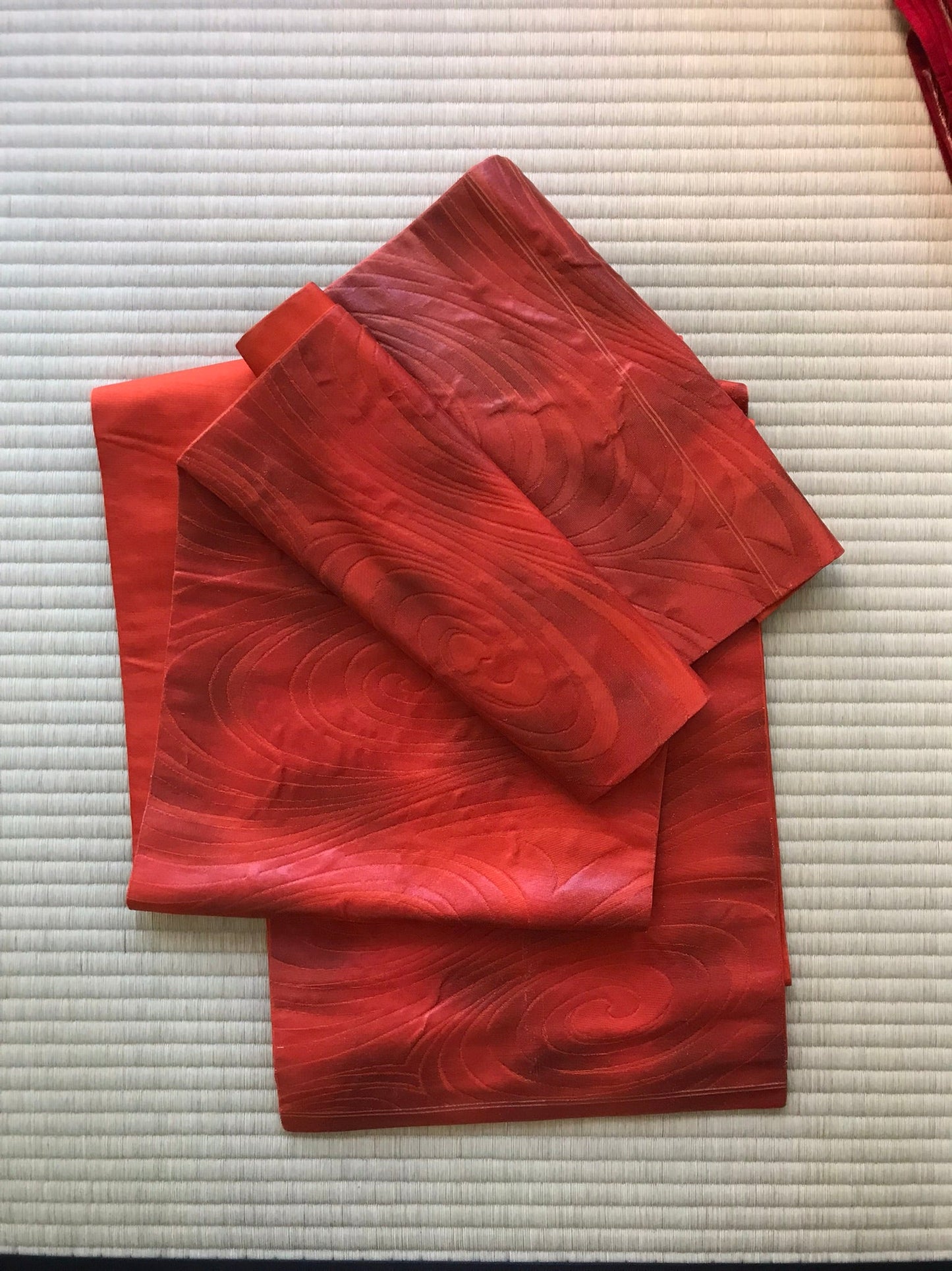 Orange high density silk fukuro-obi