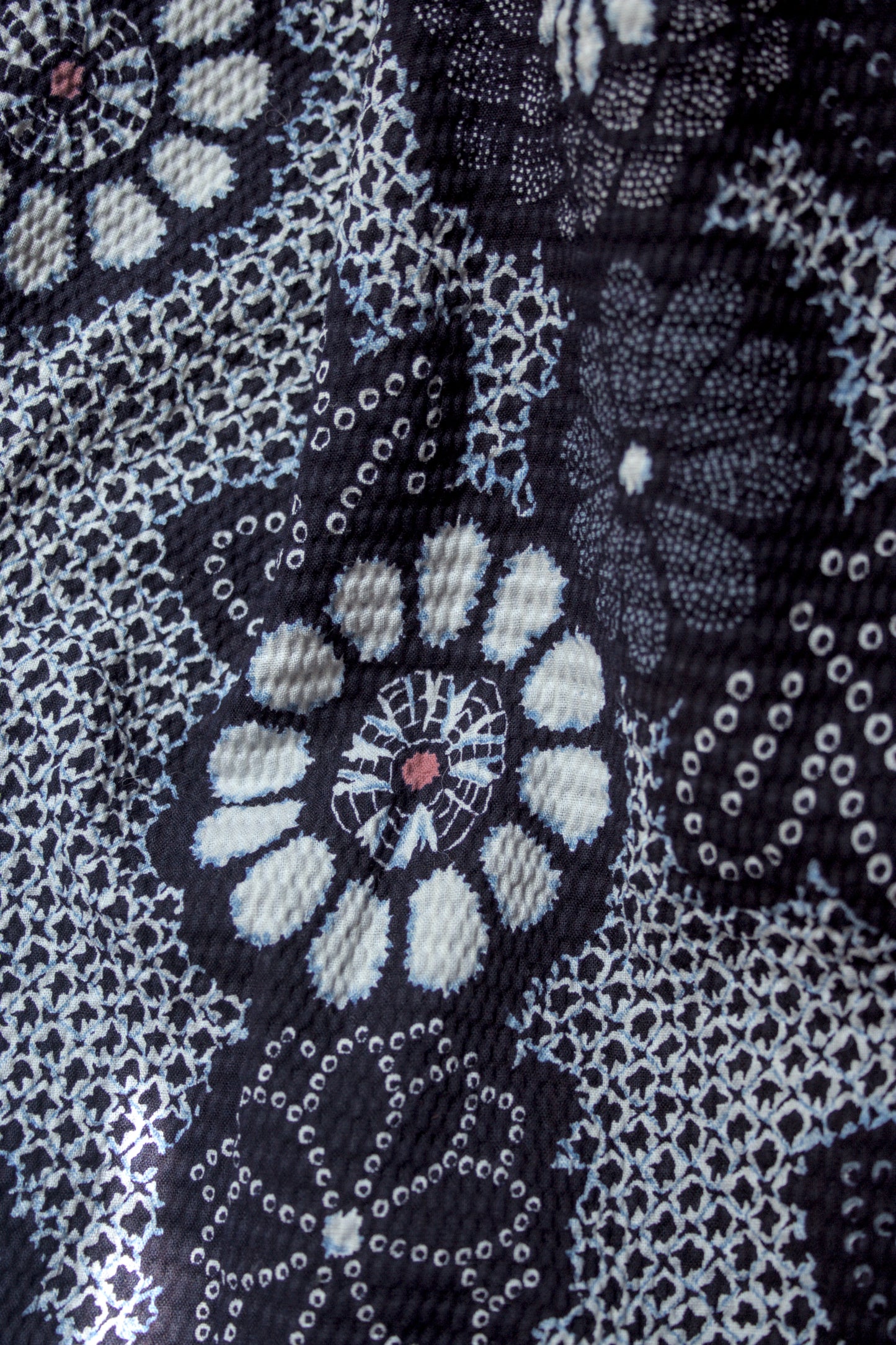 Cotton yukata with shibori indigo chrysanthemum print