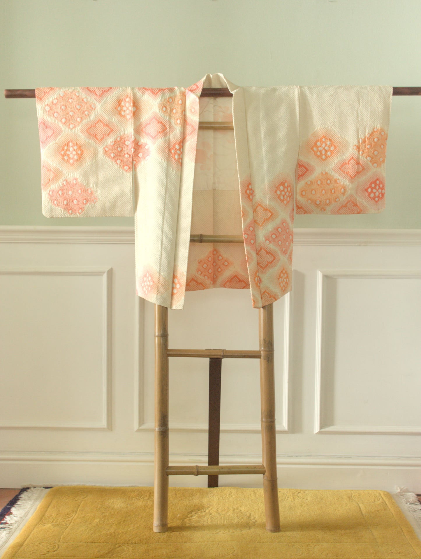 Cream and pink shibori kimono jacket