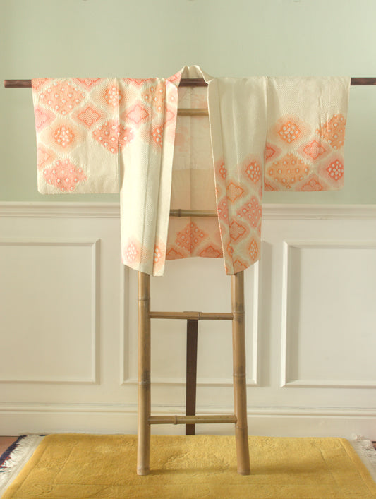 Cream and pink shibori kimono jacket