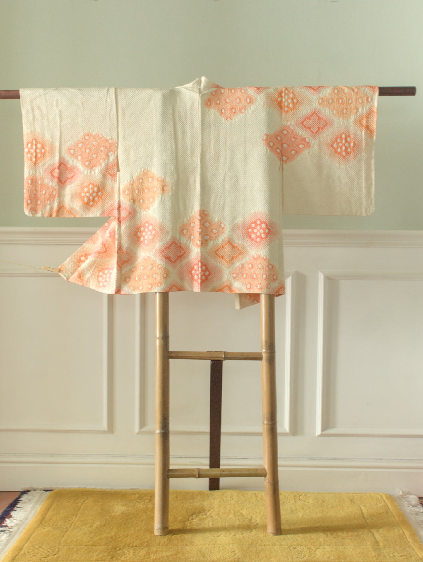Cream and pink shibori kimono jacket