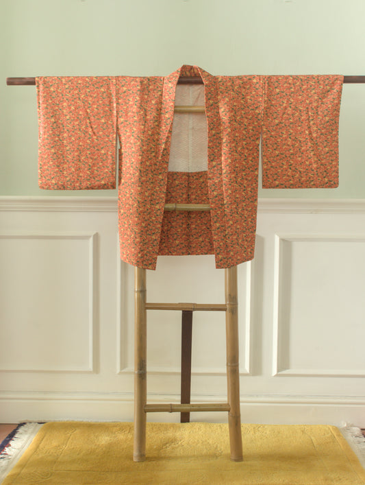 Orange fan print kimono jacket