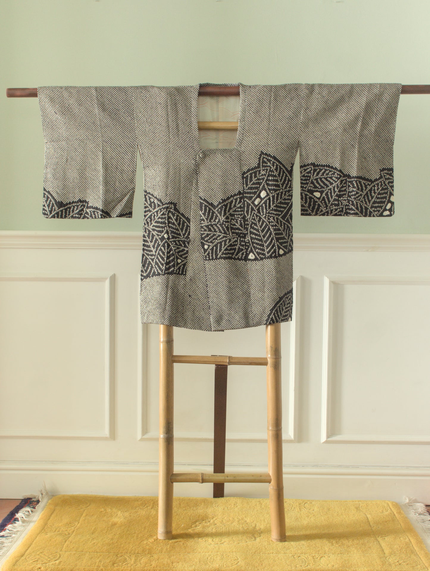 White and black shibori kimono coat