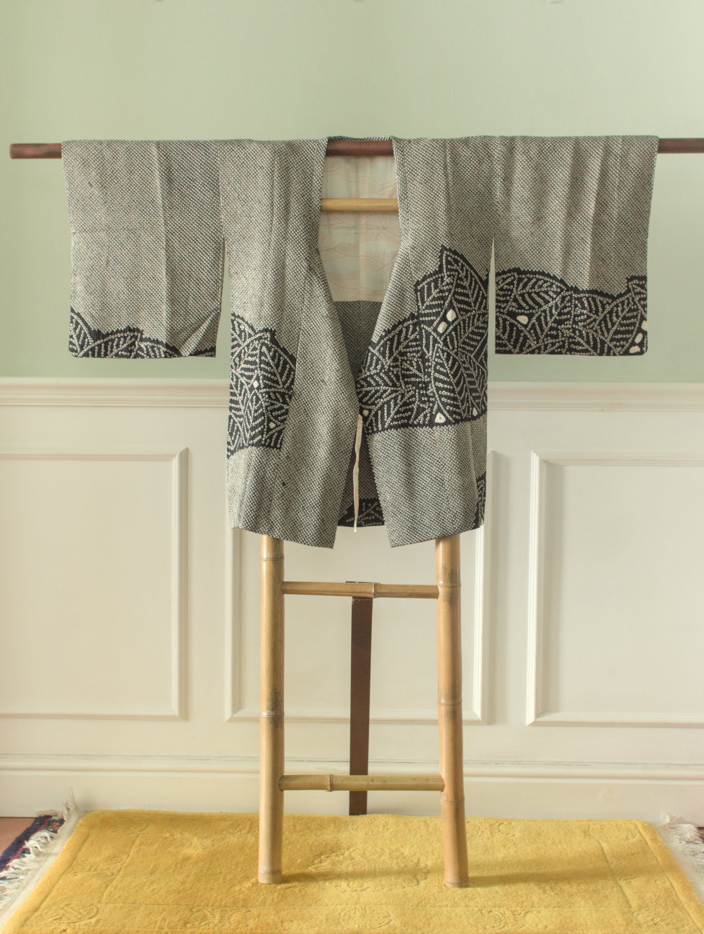 White and black shibori kimono coat