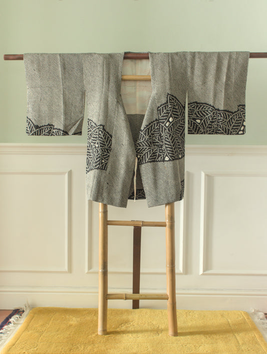 White and black shibori kimono coat
