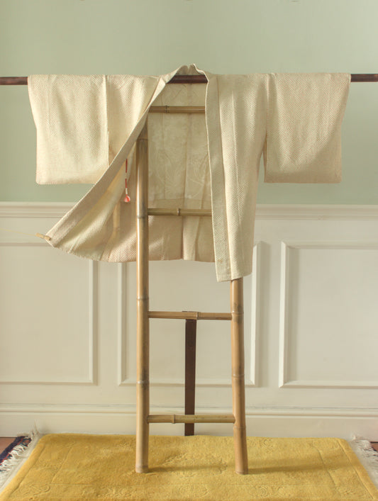 White and peach shibori kimono jacket