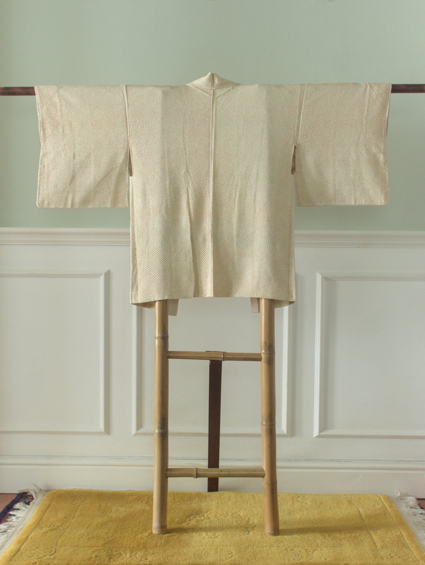 White and peach shibori kimono jacket