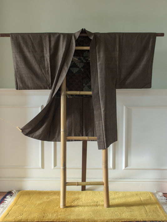 Brown kasuri yarn-dyed kimono jacket