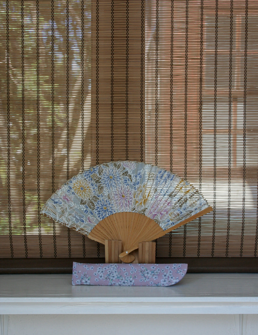 Printed silk and bamboo fan