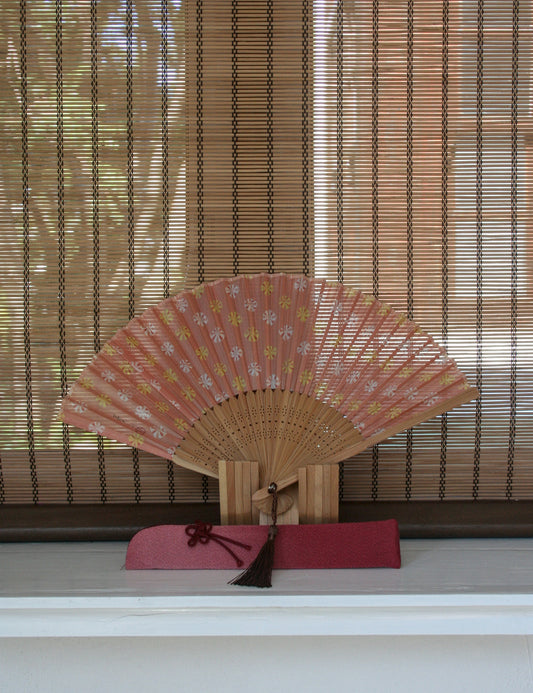 Printed silk and bamboo folding fan
