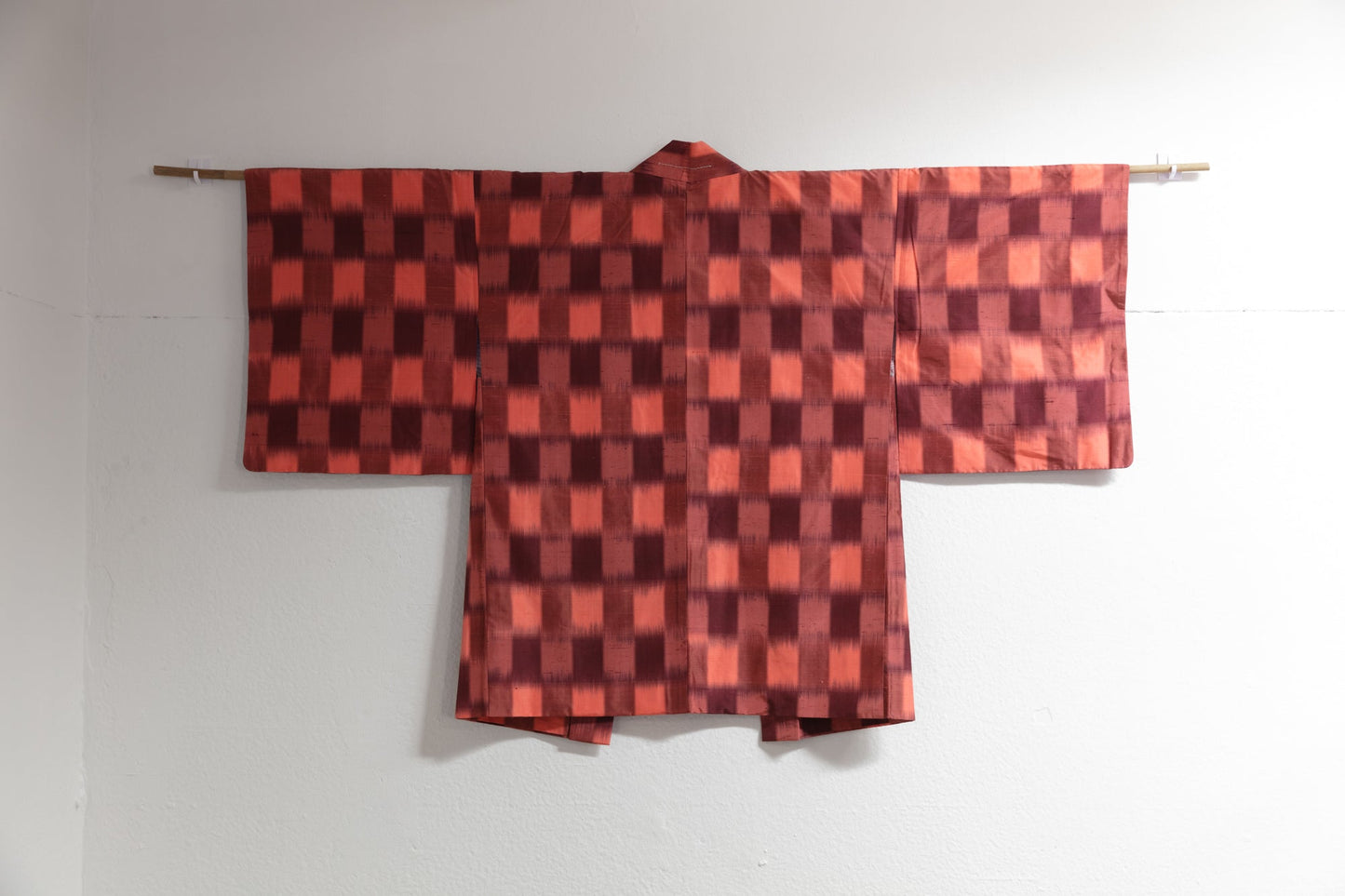 Orange check haori meisen silk