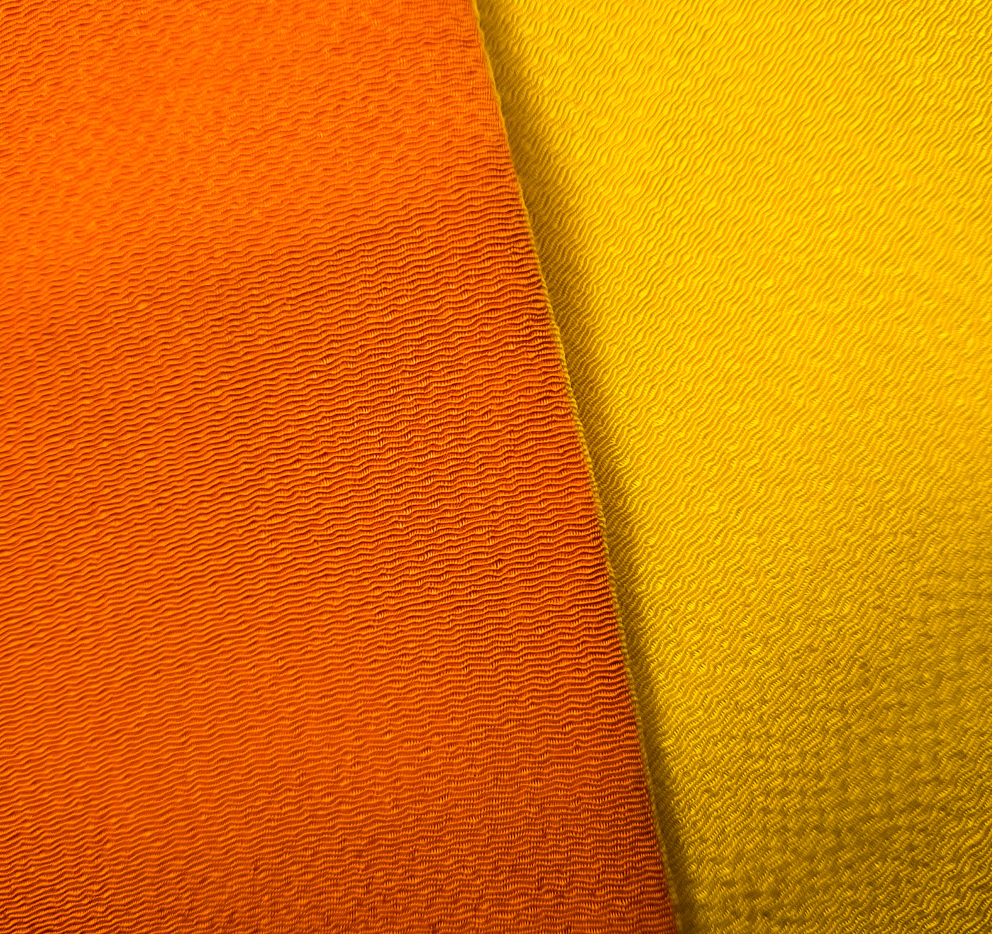 Yellow and orange heavy crepe silk half-width obi