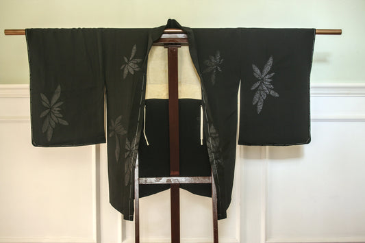 Black silk kimono jacket, embroidered