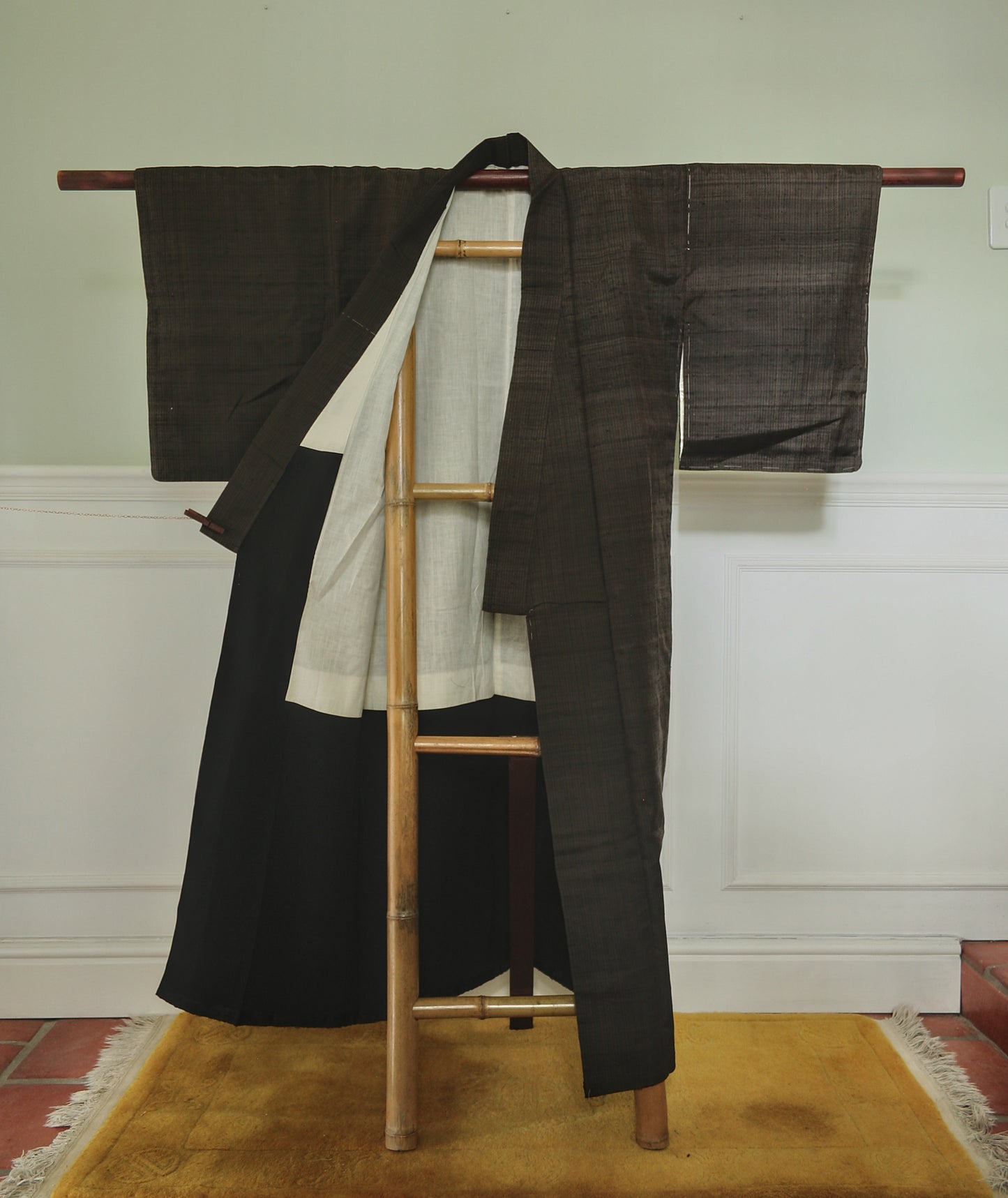 Antique kimono, brown handwoven silk