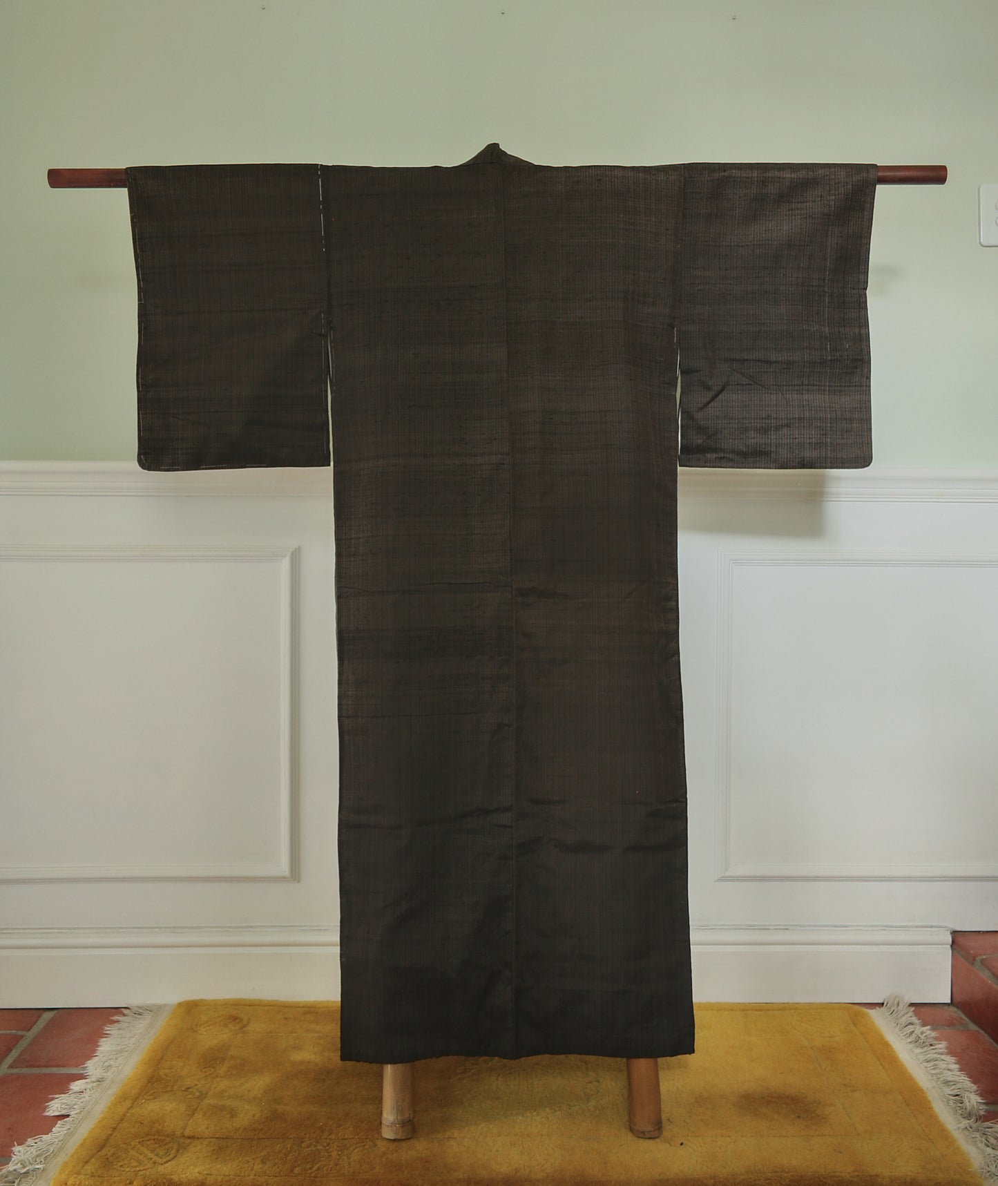 Antique kimono, brown handwoven silk